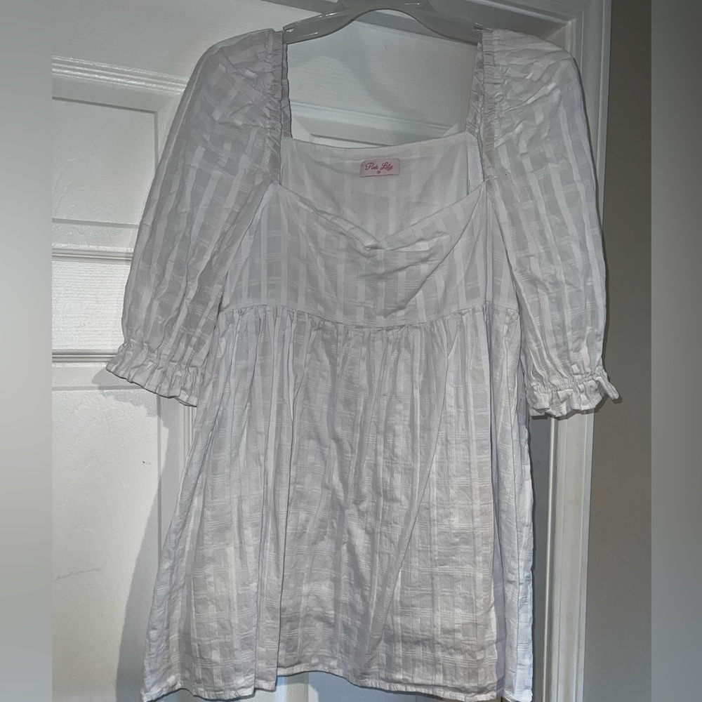 White Puffy Short Sleeve Babydoll Dress